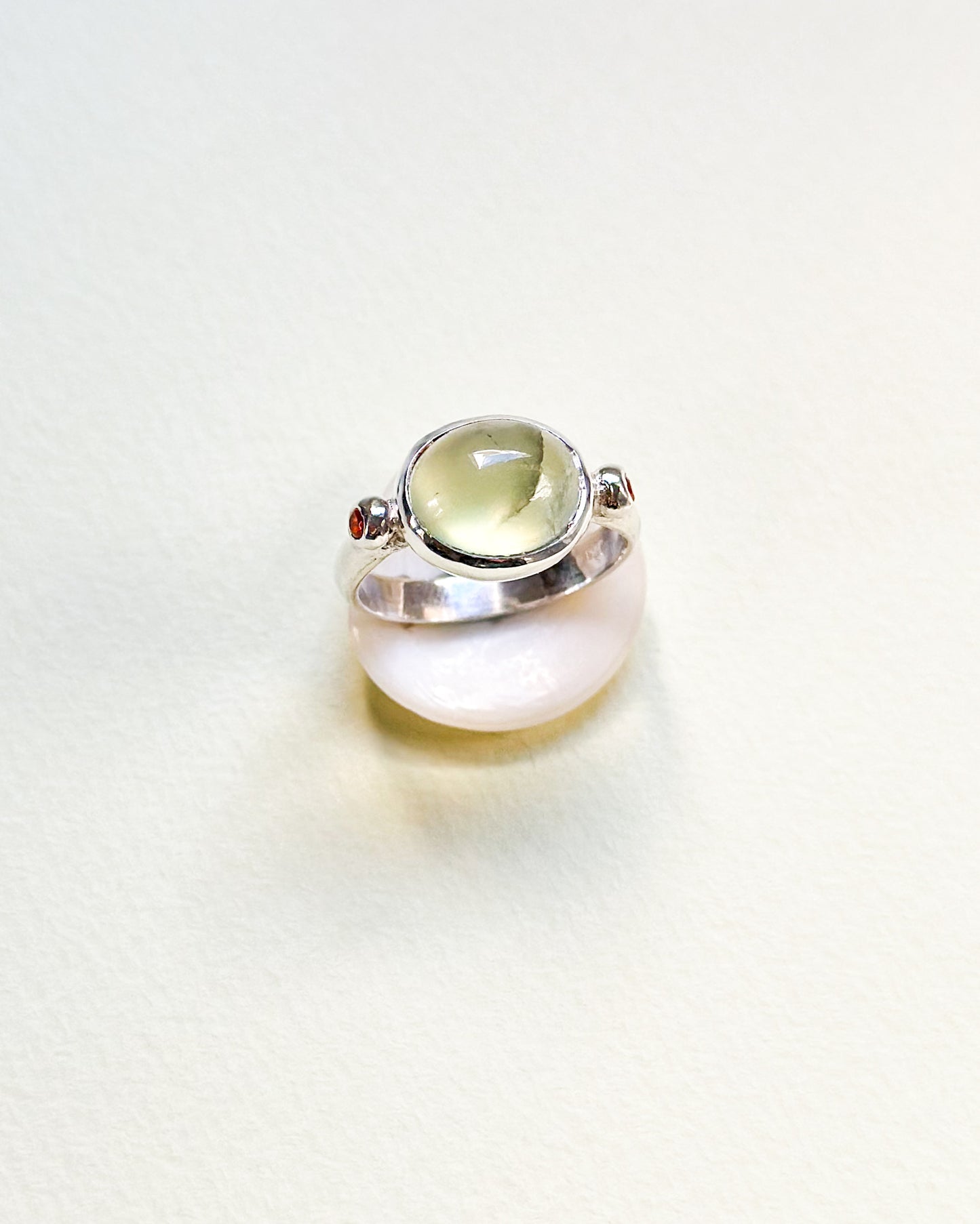 Nephrite ~Orange Zircon Sterling Silver Ring