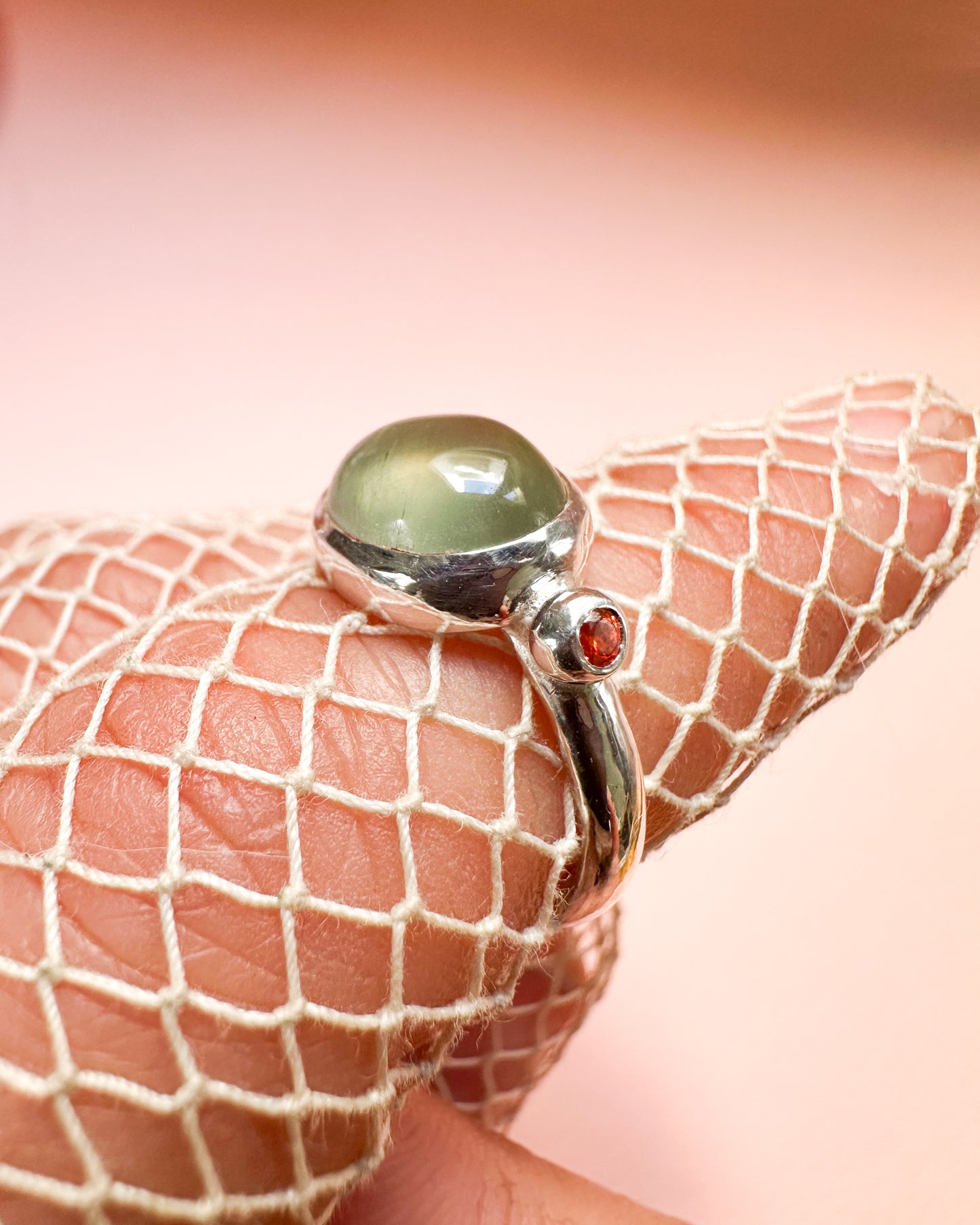 Nephrite ~Orange Zircon Sterling Silver Ring
