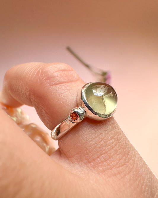 Nephrite ~Orange Zircon Sterling Silver Ring