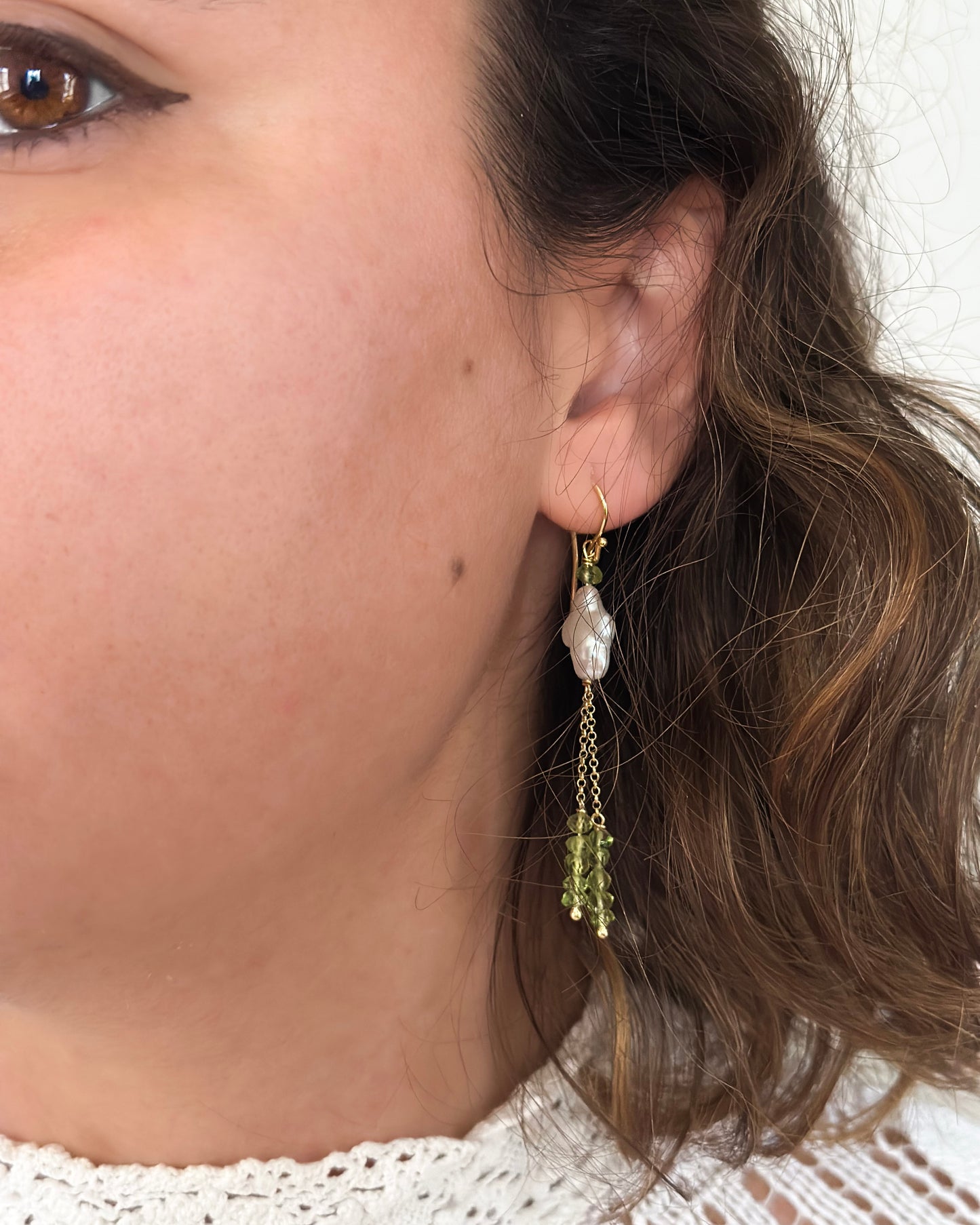 Peridot Pearl Earrings